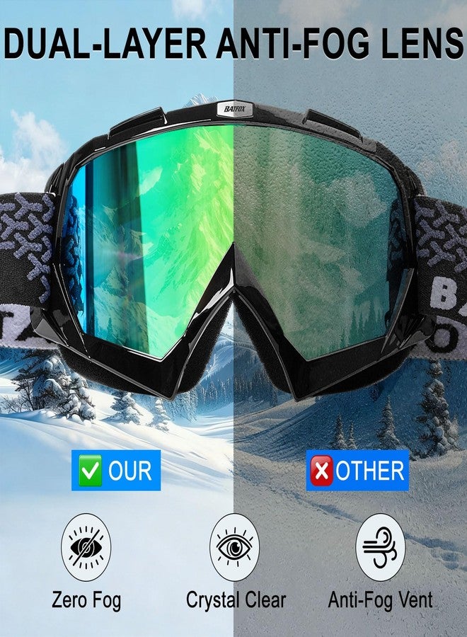 بات فوكس نظارات التزلج باتفوكس OTG للرجال والنساء والشباب، نظارات التزلج على الجليد / خفيفة الوزن للغاية / مضادة للانزلاق (أخضر نقي أسود، مقاس L) - Image 2