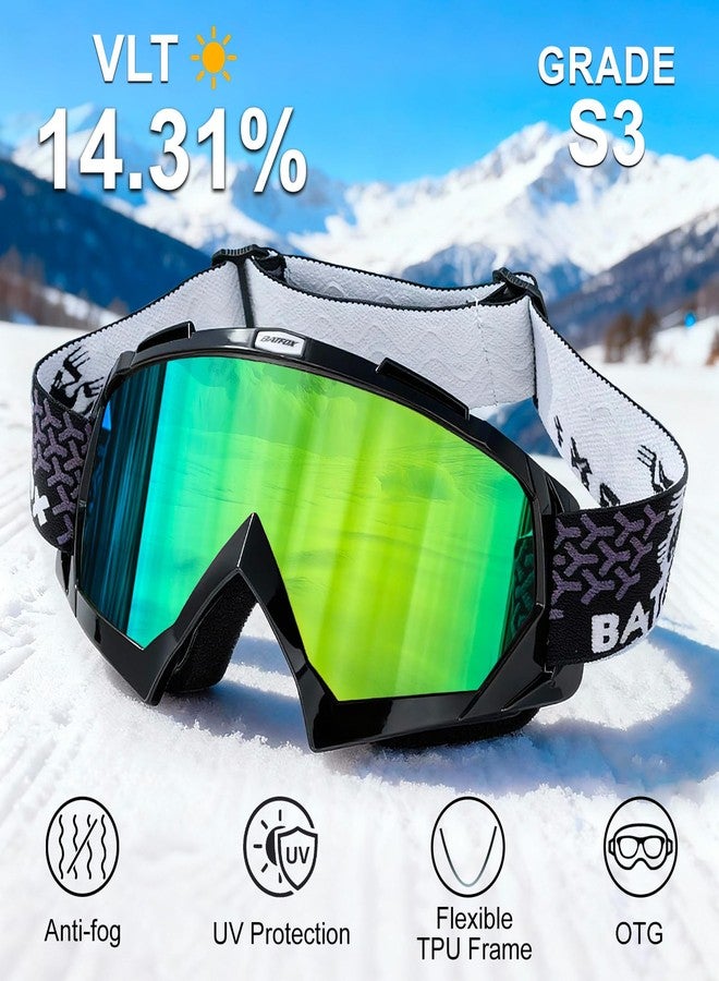 بات فوكس نظارات التزلج باتفوكس OTG للرجال والنساء والشباب، نظارات التزلج على الجليد / خفيفة الوزن للغاية / مضادة للانزلاق (أخضر نقي أسود، مقاس L) - Image 3
