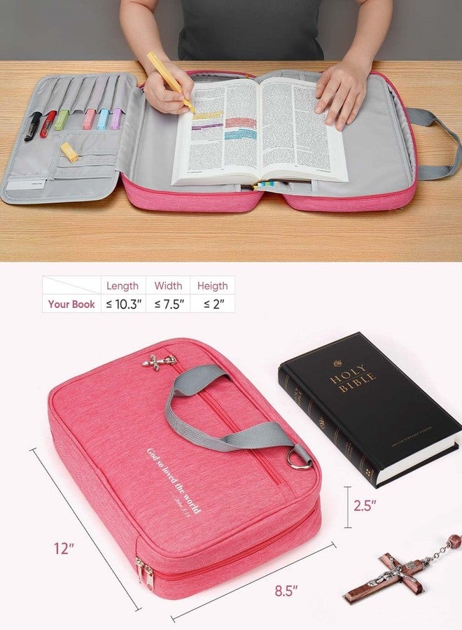 Morjor Bible Cover Case for Women, Durable Bible Carrying Case with Handles and Zippered Pocket, Fits Standard Bibles, Pink (75 Extra Bible Tabs) - Image 2