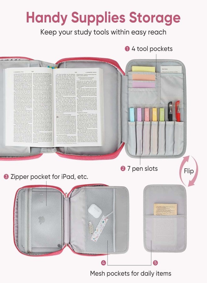 Morjor Bible Cover Case for Women, Durable Bible Carrying Case with Handles and Zippered Pocket, Fits Standard Bibles, Pink (75 Extra Bible Tabs) - Image 5