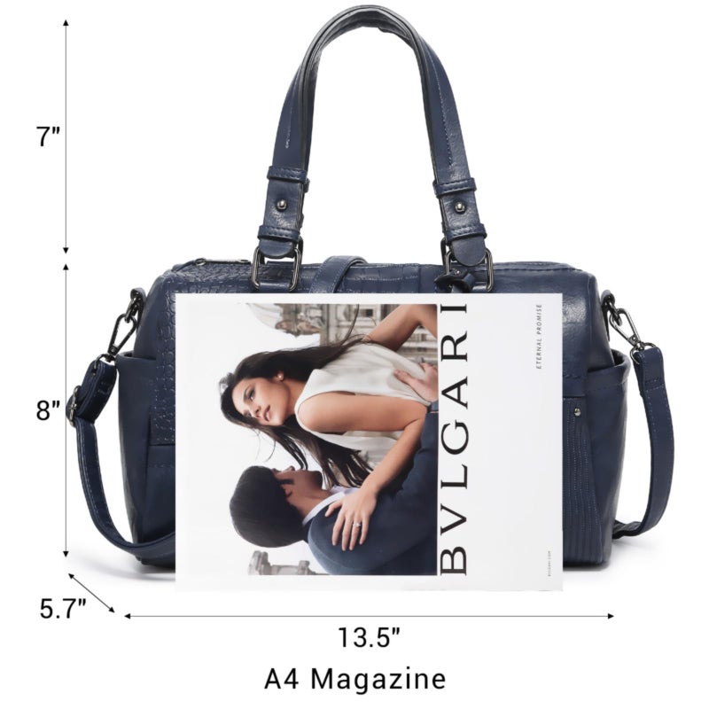 Dasein Women Soft Vegan Leather Barrel Bags Large Hobo Top Handle Work Totes Satchel Handbags Shoulder Purse (Navy blue) - Image 3