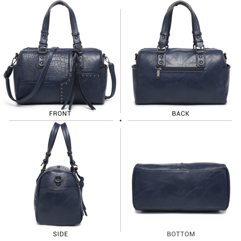 Dasein Women Soft Vegan Leather Barrel Bags Large Hobo Top Handle Work Totes Satchel Handbags Shoulder Purse (Navy blue) - Image 2