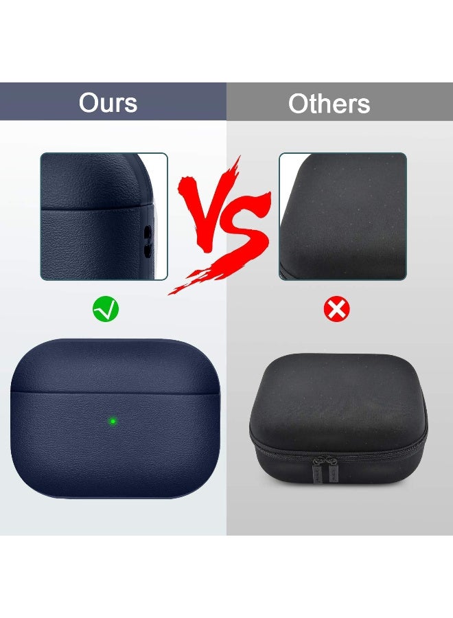 Cover Compatible with Airpods 4 Case, Leather Texture Full-Body Protective Case Cover Compatible with Airpods 4, Wireless Charging and Front LED Visible (Dark Blue)  - Image 2