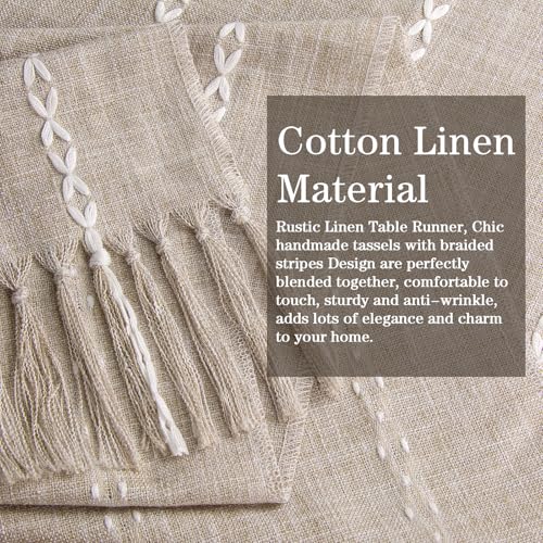 tiosggd Coffee Table Runner 15x 48 inches Long, Wide Farmhouse Neutral Table Cover Short, Linen Rustic Dresser Runners Cover Top for Bedroom, Nightstand, End Table, Boho Spring Summer Table Decor - Image 3