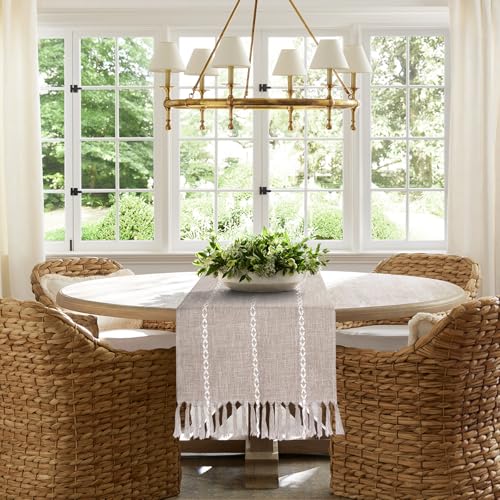 tiosggd Coffee Table Runner 15x 48 inches Long, Wide Farmhouse Neutral Table Cover Short, Linen Rustic Dresser Runners Cover Top for Bedroom, Nightstand, End Table, Boho Spring Summer Table Decor - Image 4