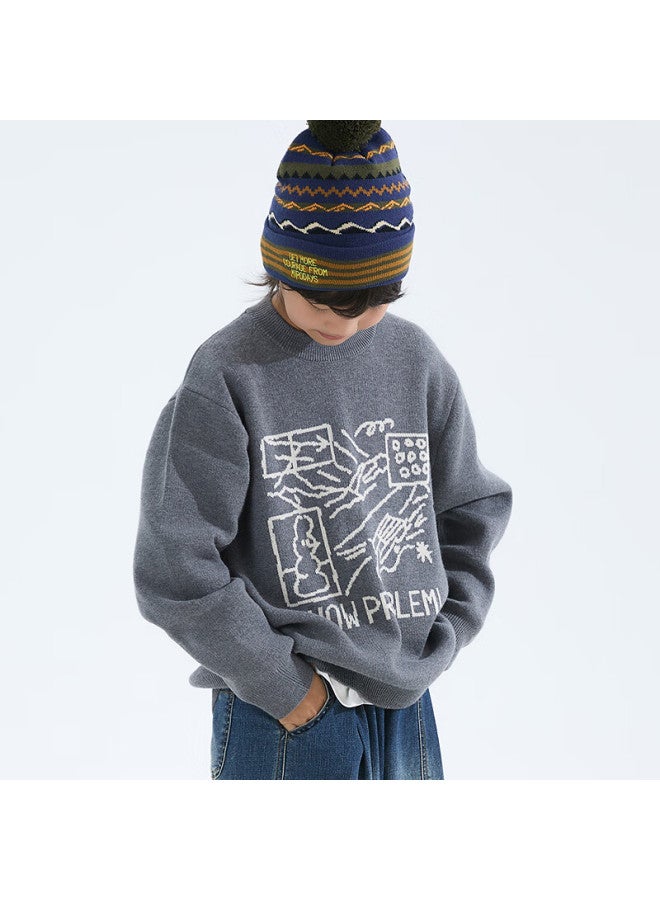 MIPO Mipu 25 Autumn Winter New Children's Ski Fun Jacquard Wool Blend Soft Warm Base Sweater Black 130cm - Image 1