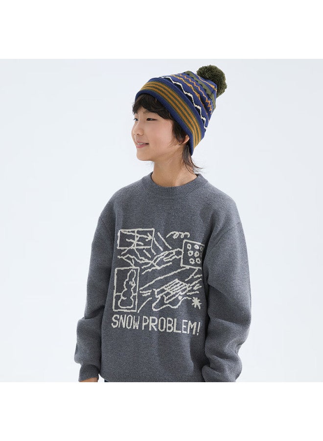 MIPO Mipu 25 Autumn Winter New Children's Ski Fun Jacquard Wool Blend Soft Warm Base Sweater Black 130cm - Image 2