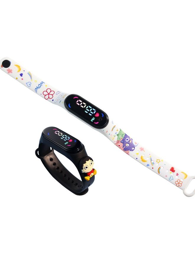 2 Pieces M7 Cartoon Kids LED Electronic Waterproof Touch Watch