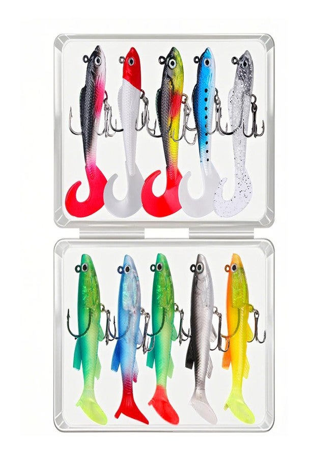 Genibaby Soft Plastic Lure with Tackle Box, Lifelike Bass Bait Kit, 10Pcs Pre-rigged Fishing Jig Lures for Freshwater & Saltwater, Paddle Tail Swim Baits for Trout, Trolling Lures, Fishing Gifts for Men Unique - Image 1