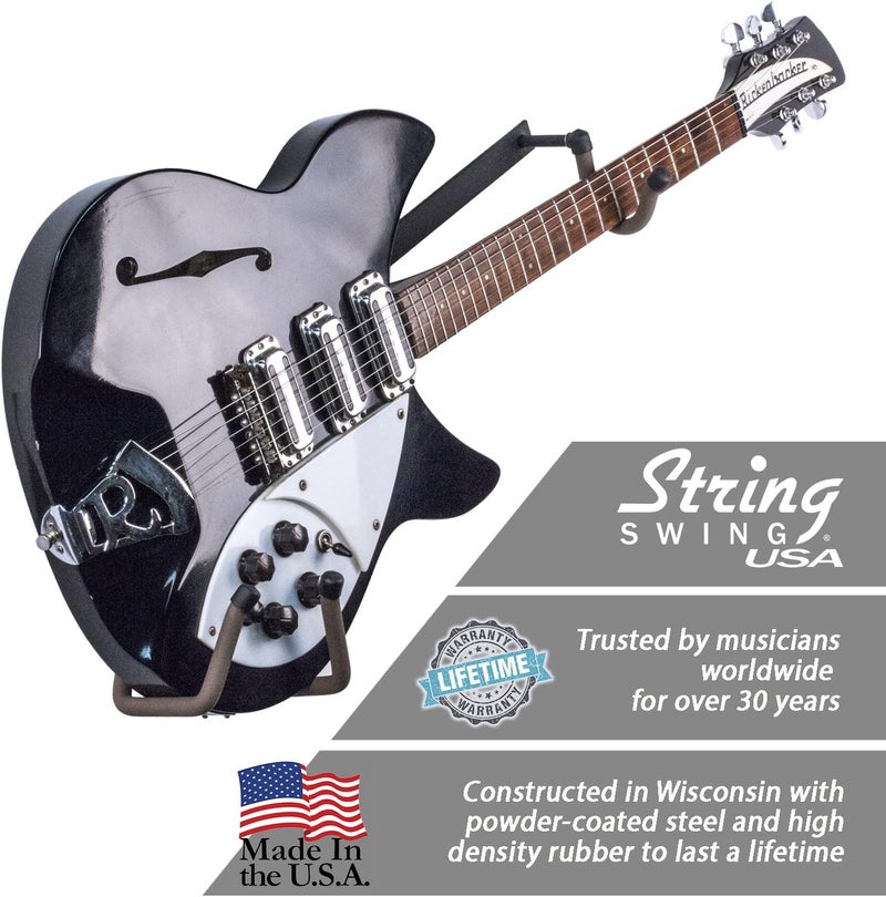 String Swing Horizontal Electric Guitar Holder for Normal or Headless Solid, Hollow and Semi-Hollow Bodied Guitars Wall Mount. Up to 15lbs (BCC151-N-FW) - Image 2