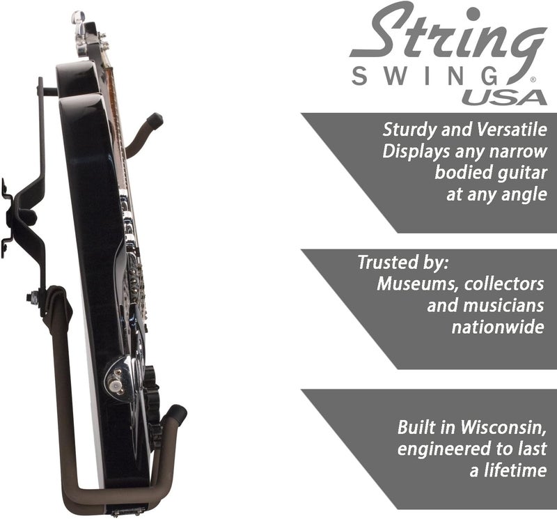 String Swing Horizontal Electric Guitar Holder for Normal or Headless Solid, Hollow and Semi-Hollow Bodied Guitars Wall Mount. Up to 15lbs (BCC151-N-FW) - Image 5