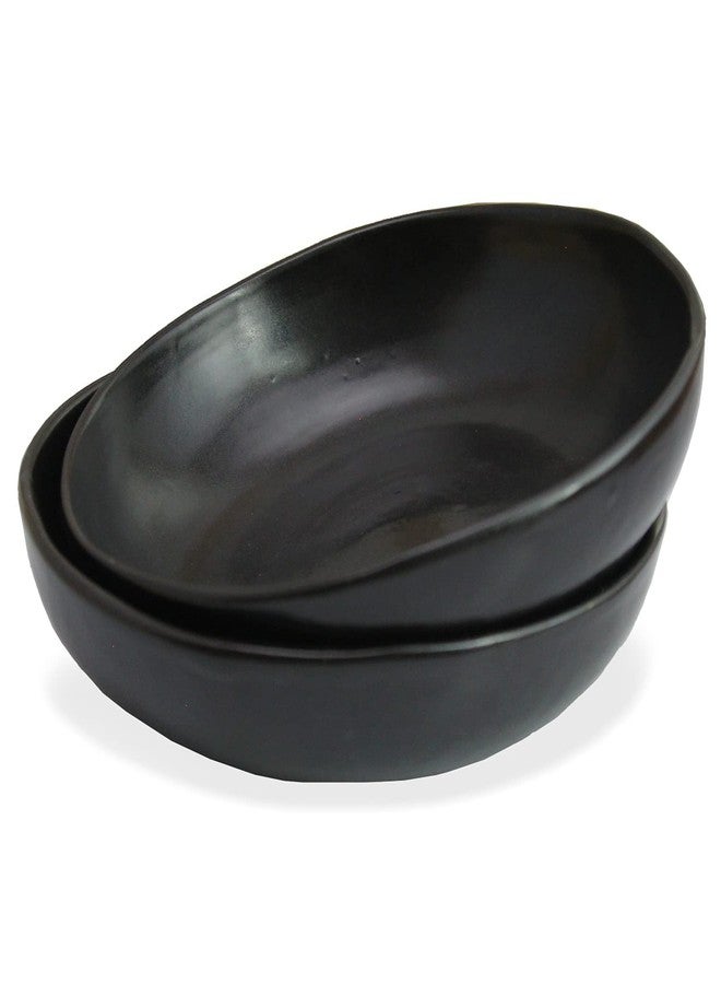 RoRo 8" Handmade Ceramic Pasta Bowls - Matte Black, Set of 2 Artisan Serving Bowls, Perfect for Pasta, Salad, Cereal, Noodles, Microwave, Oven & Dishwasher Safe - Image 1