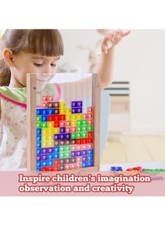 GGEROU Blocks Puzzle Brain Teasers Toy, Intelligent Colorful 3D Plastic Blocks Game with Vertical Wooden Frame Game Board  - Image 2