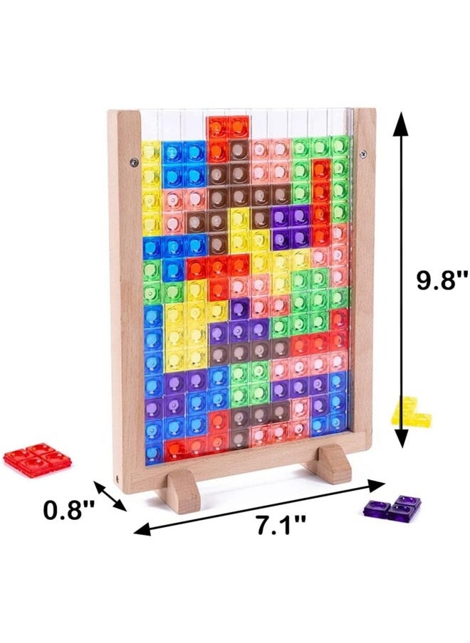 GGEROU - Blocks Puzzle Brain Teasers Toy, Intelligent Colorful 3D Plastic Blocks Game with Vertical Wooden Frame Game Board - Image 1