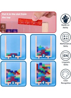 GGEROU Blocks Puzzle Brain Teasers Toy, Intelligent Colorful 3D Plastic Blocks Game with Vertical Wooden Frame Game Board  - Image 3