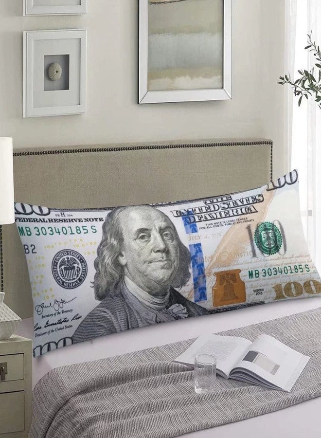 KENADVI Money Body Pillow Cover 100 Dollar Bill USA Money Funny Hundred Dollar Long Pillow Case Protector with Zipper Decorative Soft Large Pillow Cases Covers Cushoned for Bed,Couch,Sofa,Home Gift 20"x54" - Image 1