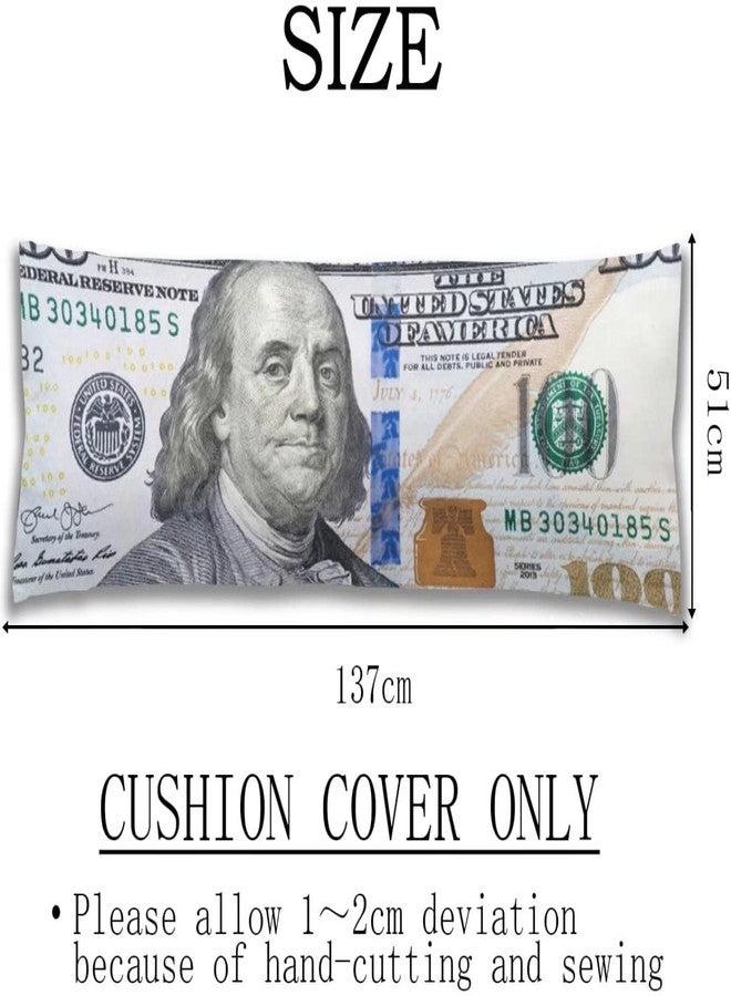 KENADVI Money Body Pillow Cover 100 Dollar Bill USA Money Funny Hundred Dollar Long Pillow Case Protector with Zipper Decorative Soft Large Pillow Cases Covers Cushoned for Bed,Couch,Sofa,Home Gift 20"x54" - Image 2