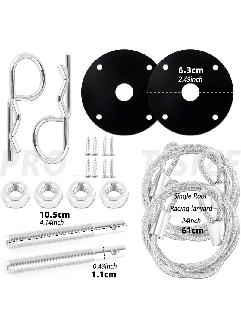 Hood Pins Kit for Car - Stainless Steel Hood Pin Lock Clip with Racing Lanyard for Fixing Car Hood Cover  Reduce Shaking - Universal Car Mods Exterior Accessories Fits Most Car Truck SUV - Image 2