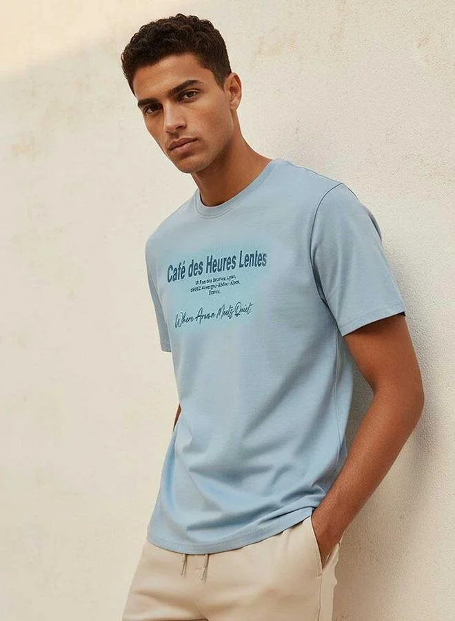 Splash FAV Basic Slim Fit Crew Neck Short Sleeves Slogan Print T shirt