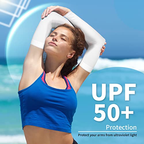 YESLIFE White UPF 50 Cooling Sports Arm Sleeve for Women, Men & Kid, UV Sun Protection Arm Sleeves for Men & Women - Tattoo Cover Up - Image 3
