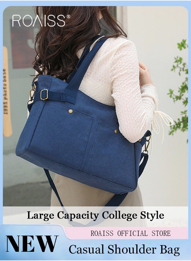 roaiss - Large Capacity Shoulder Bag  Durable Macaron Color Scheme Smooth Zipper Solid Color Tote Bag - Image 1
