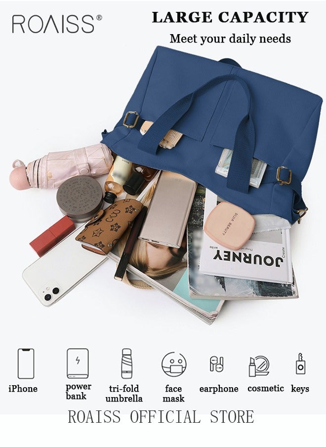 roaiss - Large Capacity Shoulder Bag  Durable Macaron Color Scheme Smooth Zipper Solid Color Tote Bag - Image 1