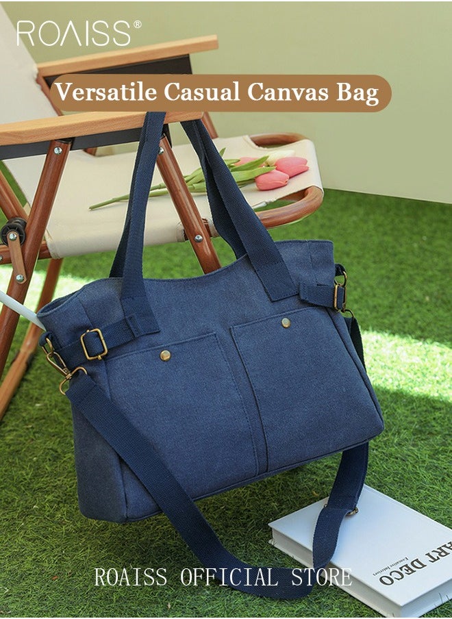 roaiss - Large Capacity Shoulder Bag  Durable Macaron Color Scheme Smooth Zipper Solid Color Tote Bag - Image 1