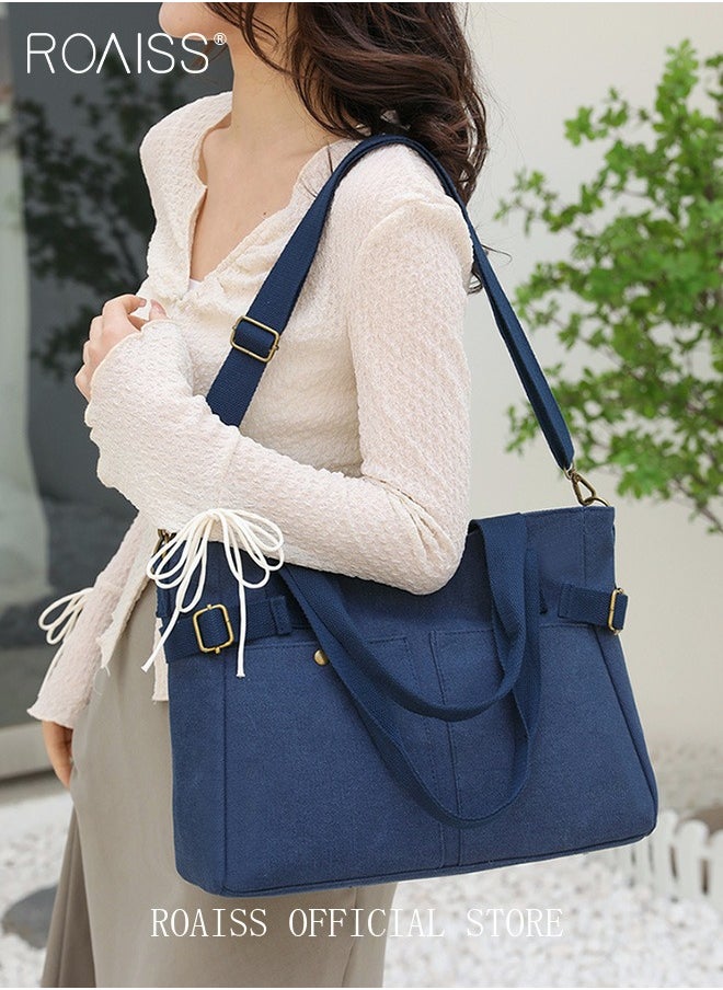 roaiss - Large Capacity Shoulder Bag  Durable Macaron Color Scheme Smooth Zipper Solid Color Tote Bag - Image 1