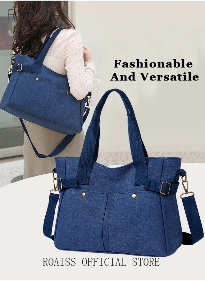 roaiss - Large Capacity Shoulder Bag  Durable Macaron Color Scheme Smooth Zipper Solid Color Tote Bag - Image 1