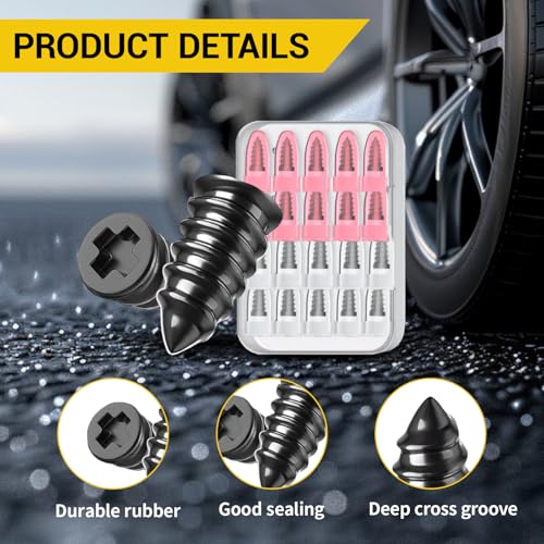 IMOLL 100Pcs Tire Repair Rubber Nails Kit with 2 Sizes,Screw in Tire Repair Kit Screw Plugs for Tires, Vacuum Tire Repair Plugs with Storage Box and Screwdriver, for Truck Car Motorcycle(50S+50L) - Image 2