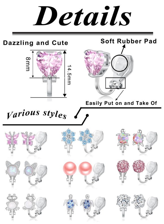 Tornito 10 Pairs Cute Clip on Earrings Butterfly Heart Flower Star Tortoise Cat Opal CZ Clip on Earrings Multicolored Non-Pierced Earrings Set for Women - Image 2