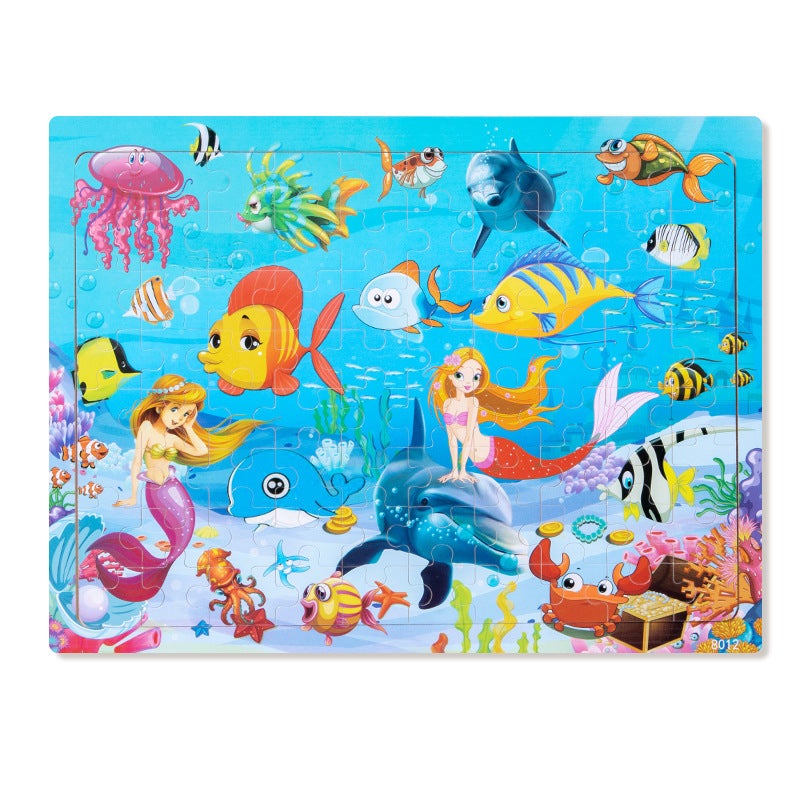 Wooden 80-Piece Puzzle Kidsren'S Animal Cartoon Fairy Tale Plane Puzzle Baby Early Education Educational Building Block Toys - Image 1