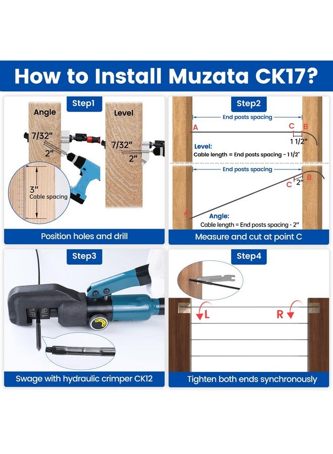 Muzata 100 Pack 1/8" Black Cable Railing Hardware Kit Swage Lag Screws Left and Right Handed Thread for Wood Post T316 Stainless Steel Deck Cable Railing System 50 Pairs CK17 - Image 5