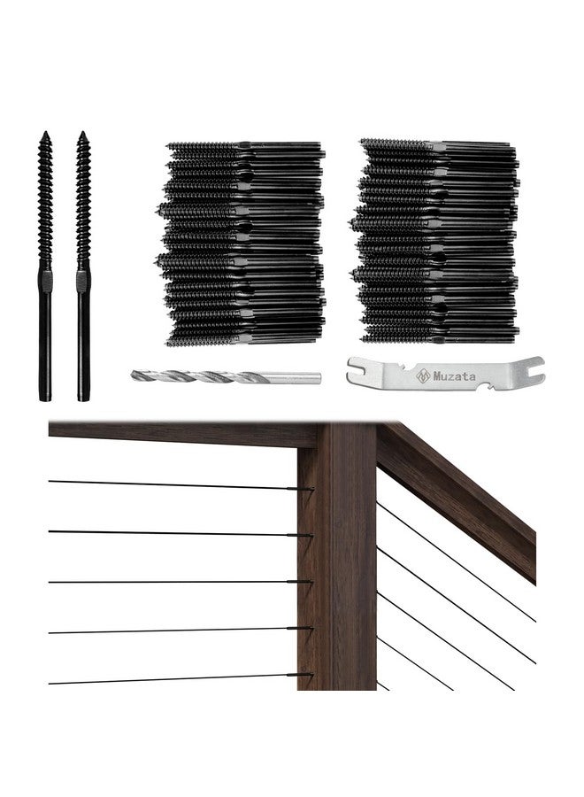 Muzata 100 Pack 1/8" Black Cable Railing Hardware Kit Swage Lag Screws Left and Right Handed Thread for Wood Post T316 Stainless Steel Deck Cable Railing System 50 Pairs CK17 - Image 1