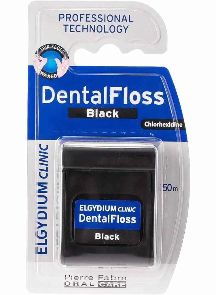 إلجيديوم الجيديوم كلينيك خيط تنظيف الأسنان الأسود بالكلورهيكسيدين، مشمع 50 م