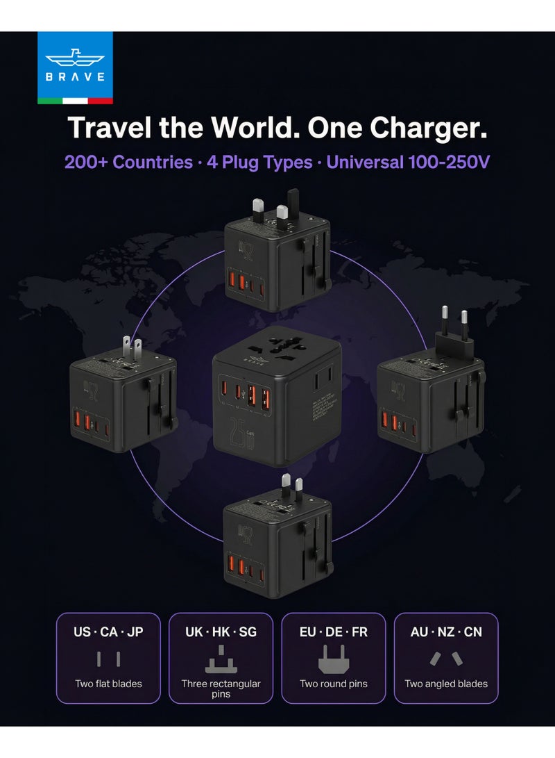 Brave Universal Travel Adapter 7-in-1 25W Fast Charger for Dubai UAE, Saudi Arabia KSA, Qatar, Kuwait, Bahrain, Oman, Egypt, Turkey, France, Germany, China, India – Worldwide Multi Plug (UK US EU AU) Type G/A/C/I/E/F/B with USB-C & USB-A, International Power Adapter for iPhone, Samsung & Tablet, Smart Safe Charging - Image 3