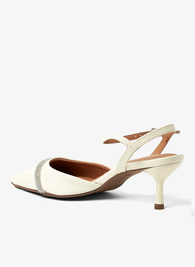 Vizzano Off White Classic Slingback Pumps for Women – Elegant Low Heel Shoes | Comfortable Slip-On Design | Ladies Office & Formal Footwear | Stylish Back Strap Pumps for Work, Events & Daily Wear for Women | Best Price UAE