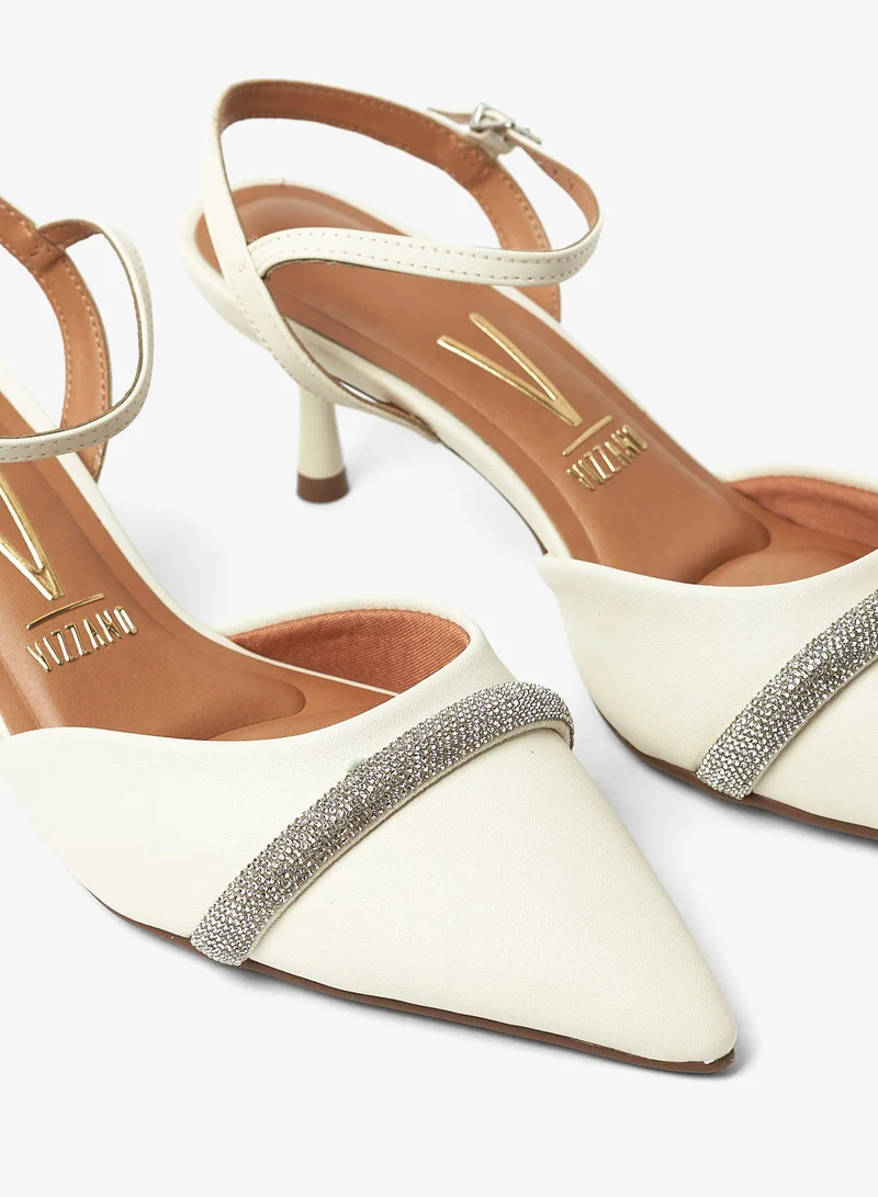 Vizzano Off White Classic Slingback Pumps for Women – Elegant Low Heel Shoes | Comfortable Slip-On Design | Ladies Office & Formal Footwear | Stylish Back Strap Pumps for Work, Events & Daily Wear for Women | Best Price UAE