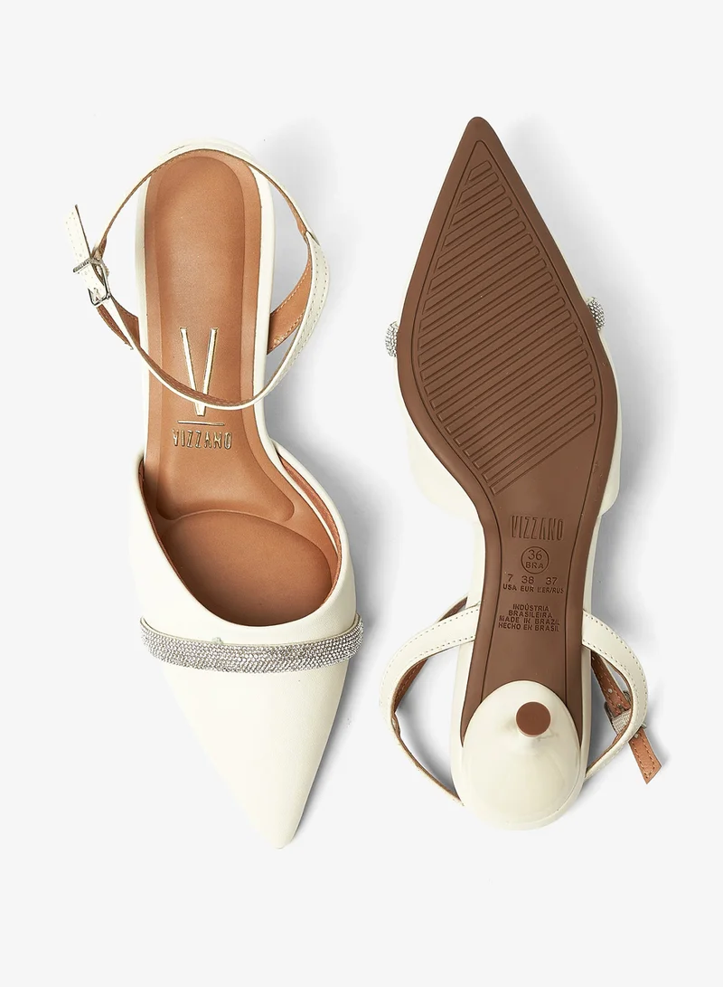 Vizzano Off White Classic Slingback Pumps for Women – Elegant Low Heel Shoes | Comfortable Slip-On Design | Ladies Office & Formal Footwear | Stylish Back Strap Pumps for Work, Events & Daily Wear for Women | Best Price UAE
