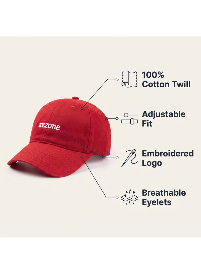 Icezone Red Hat - 100% Cotton, Adjustable Strap, UV Protection - Image 2