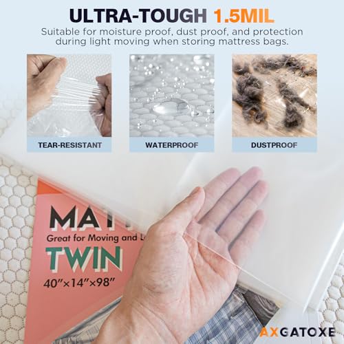 Axgatoxe 2PC Plastic Mattress Bag for Moving Storage, Waterproof Mattress Cover, Mattress Protector for Moving Supplies - Twin Size (1.5MIL) - Image 3