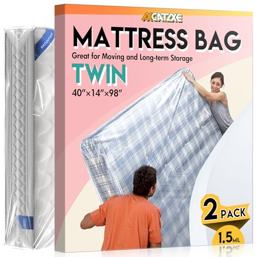 Axgatoxe 2PC Plastic Mattress Bag for Moving Storage, Waterproof Mattress Cover, Mattress Protector for Moving Supplies - Twin Size (1.5MIL) - Image 1