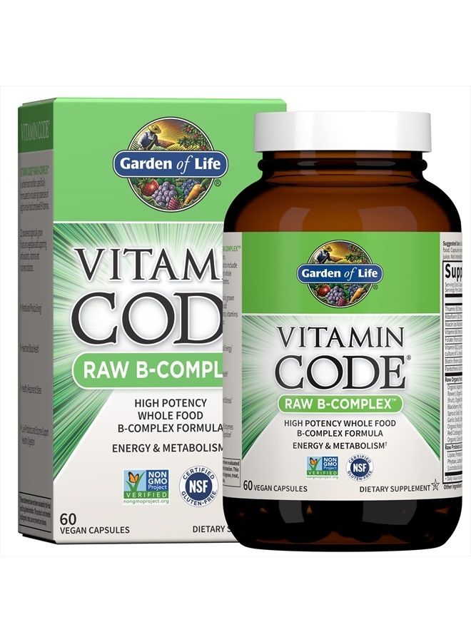 Garden of Life Raw B Complex - Vitamin Code - 60 Vegan Capsules, High Potency Vitamins for Energy & Metabolism with B2 Riboflavin, B1, B3, B6, Folate, B12 as Methylcobalamin & Biotin Plus Probiotics - Image 1