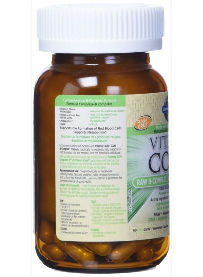 Garden of Life Raw B Complex - Vitamin Code - 60 Vegan Capsules, High Potency Vitamins for Energy & Metabolism with B2 Riboflavin, B1, B3, B6, Folate, B12 as Methylcobalamin & Biotin Plus Probiotics - Image 2