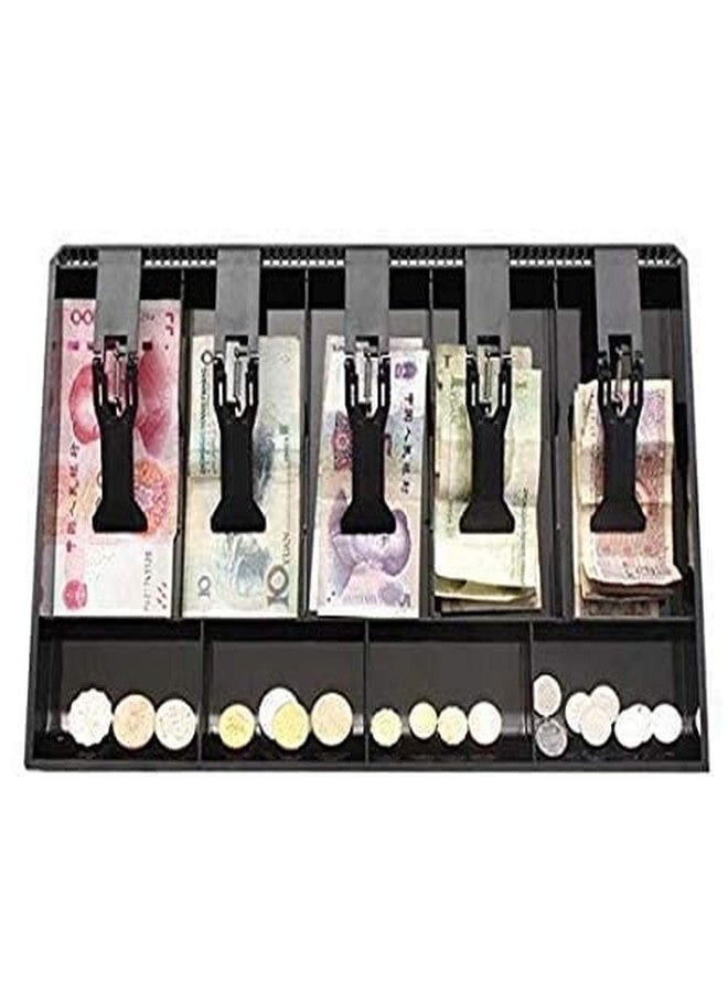 Drofail Drawer Cash Trey For Money Organizer 5 Cash and 4 Coin Compartment for Petty Cash Money Storage Box (Black) - Image 1