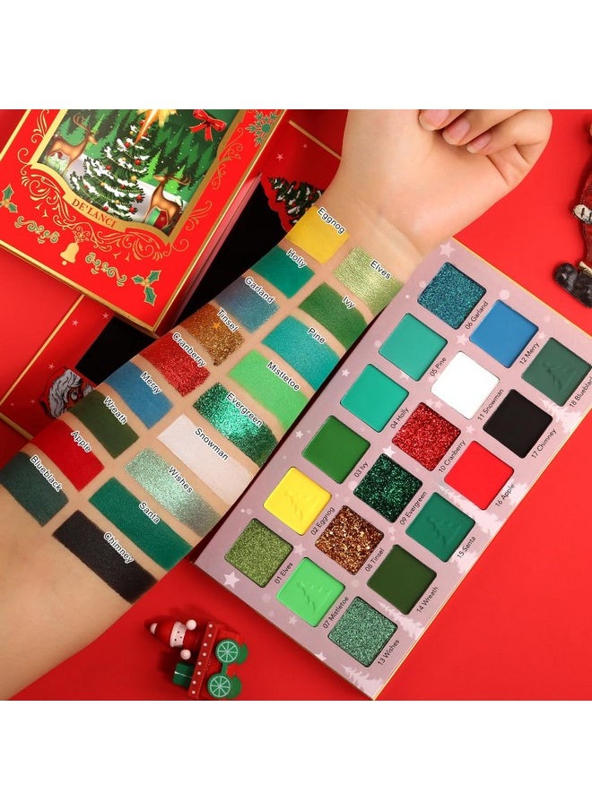 DE'LANCI - Christmas Makeup Palette,18 Colors Highly Pigmented Multichrome Red Green Eyeshadow Pallet,Matte Shimmer Eye Shadow, Red Green Gold Fine Pressed Glitter Shades For Face Body | Grinch Makeup - Image 1
