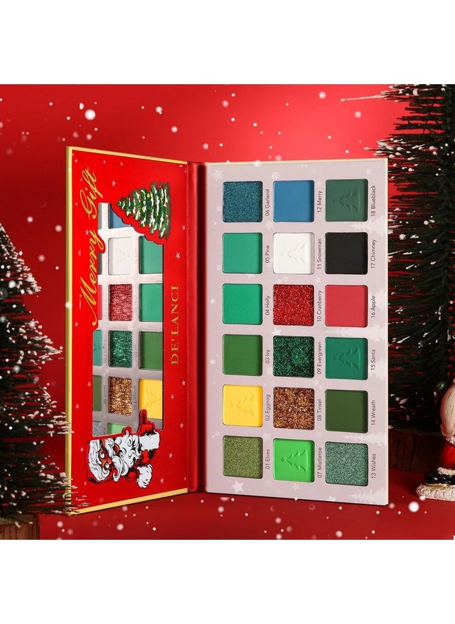 DE'LANCI - Christmas Makeup Palette,18 Colors Highly Pigmented Multichrome Red Green Eyeshadow Pallet,Matte Shimmer Eye Shadow, Red Green Gold Fine Pressed Glitter Shades For Face Body | Grinch Makeup - Image 1