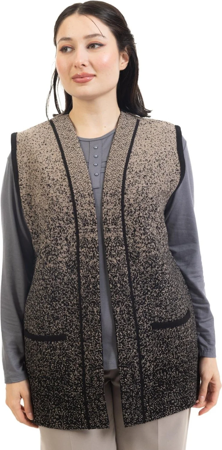 موتلو سيتي Women Middle Age and Above Knitwear Knit Rain Pattern Buttonless Mother Vest 334