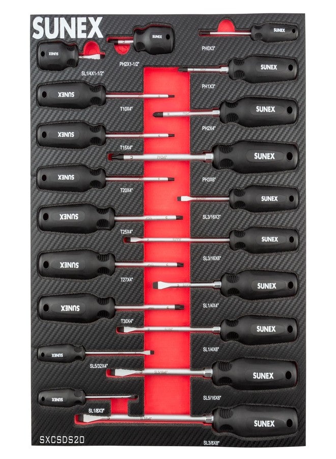 Sunex Tools مجموعة مفكات براغي مغناطيسية من SUNEX TOOLS SXCSDS20، فيليبس®، مشقوقة، وتوركس® - Image 2