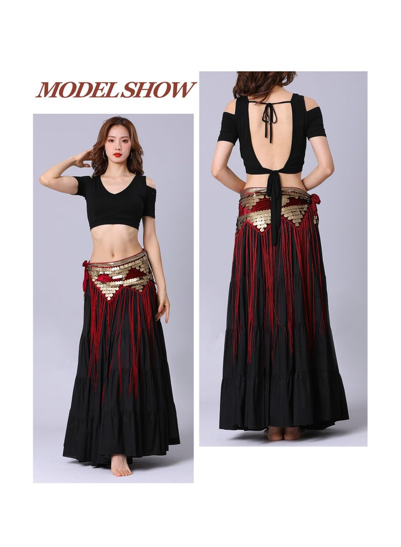 Luckam Womens Belly Dance Hip Scarf Tassel Skirt Fringe Wrap Rave Sequin for Costume Zumba Yoga Class Performance - Image 2